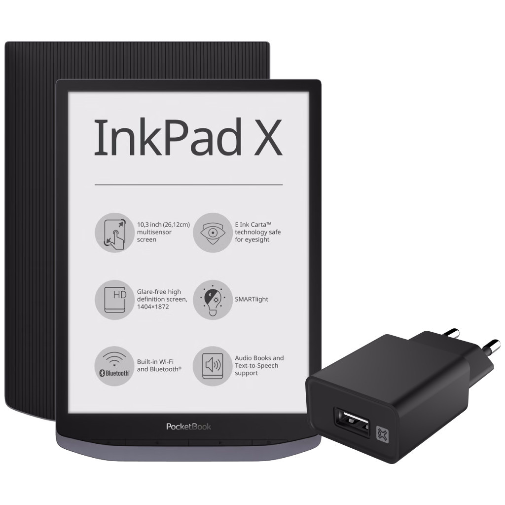 PocketBook InkPad X + XtremeMac Oplader met Usb A Poort 12W Zwart