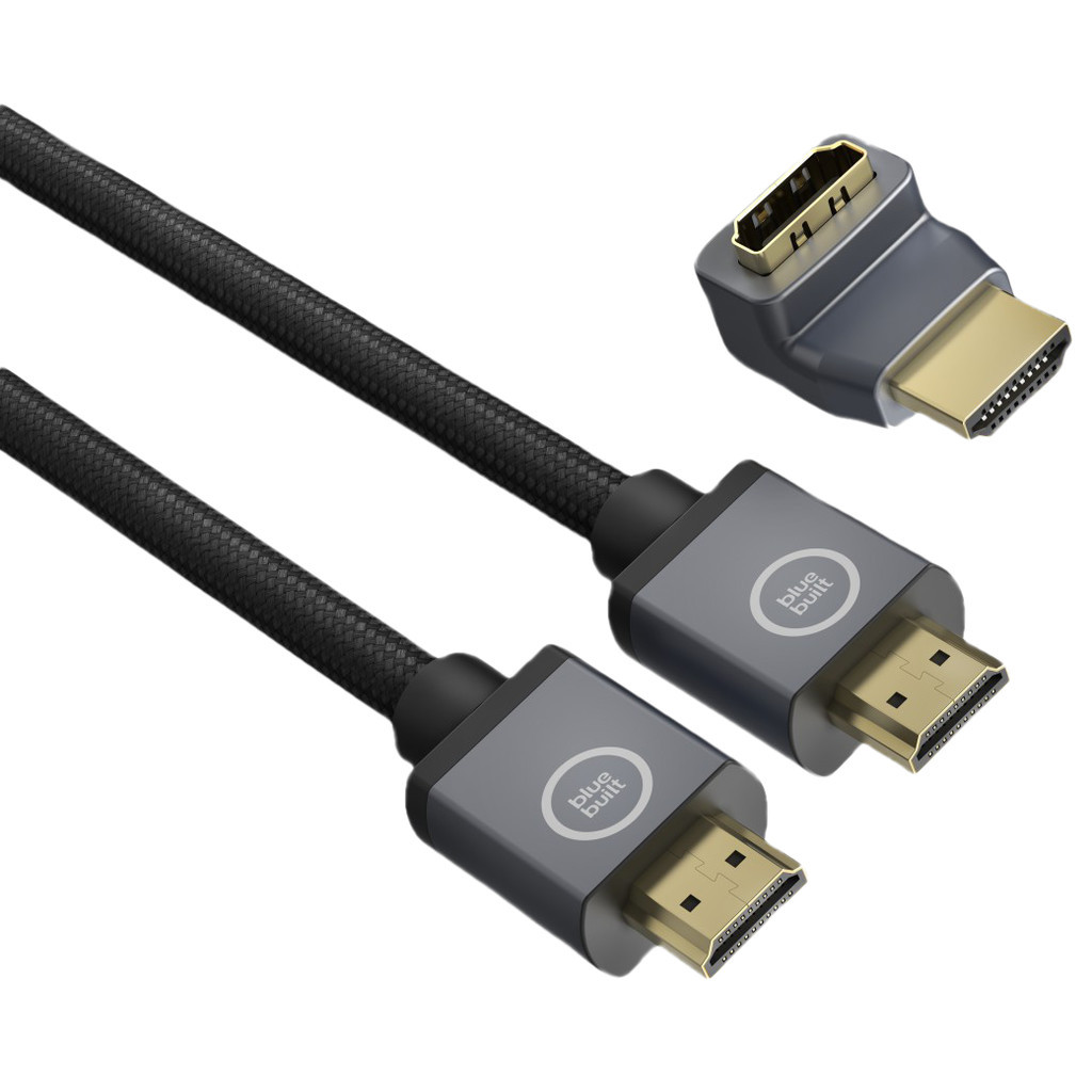 BlueBuilt HDMI 2.1 Kabel Nylon 1 Meter + 90° adapter