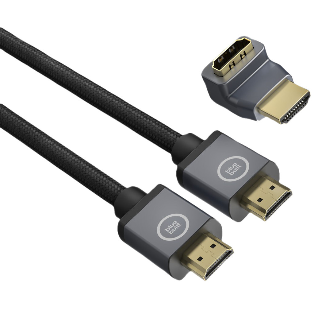 BlueBuilt HDMI 2.1 Kabel Nylon 1,5 Meter + 90° adapter
