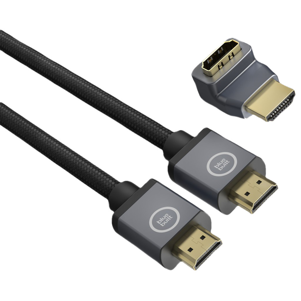 BlueBuilt HDMI 2.1 Kabel Nylon 2 Meter + 90° adapter