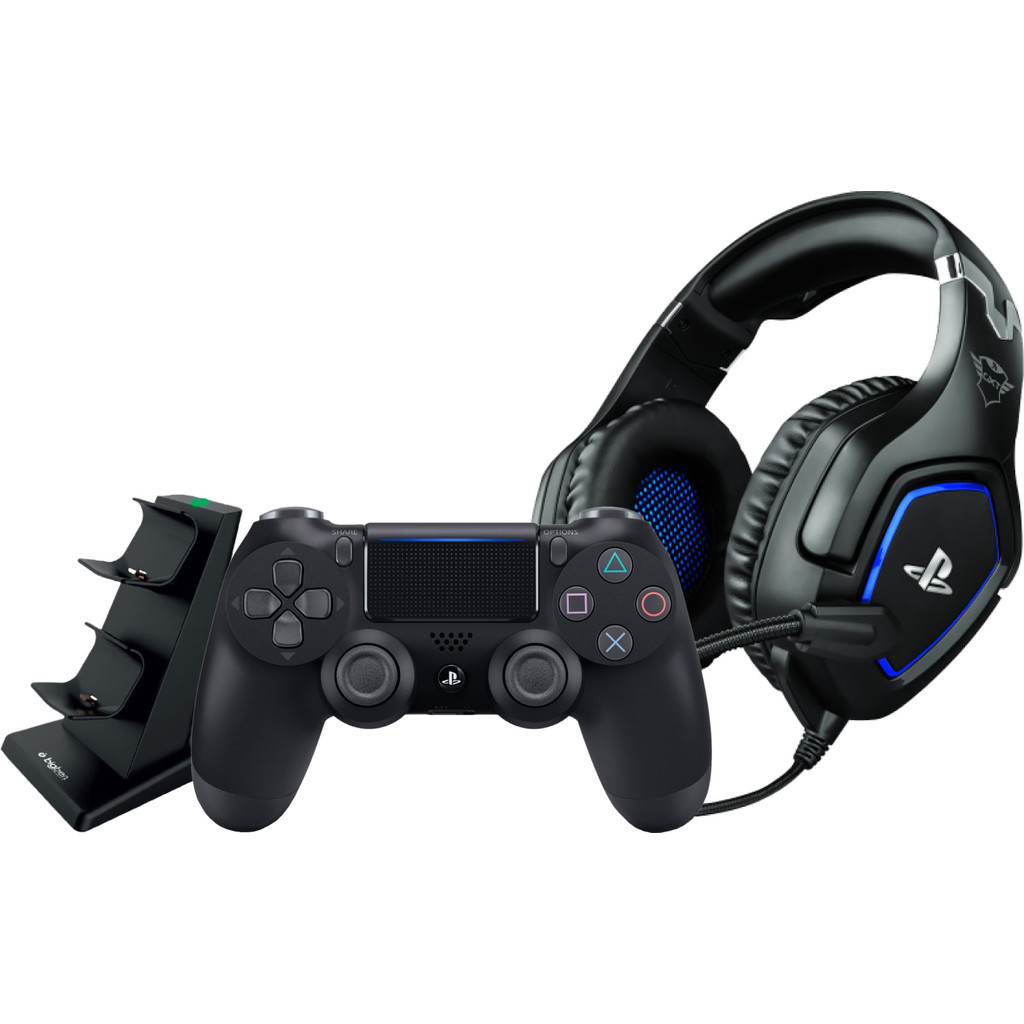 PlayStation 4 DualShock controller Zwart + Gaming Headset + Oplaadstation