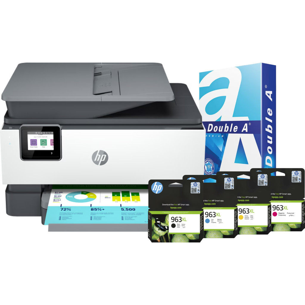 HP Officjet Pro 9014e + 1 set extra inkt + 500 vellen A4 papier