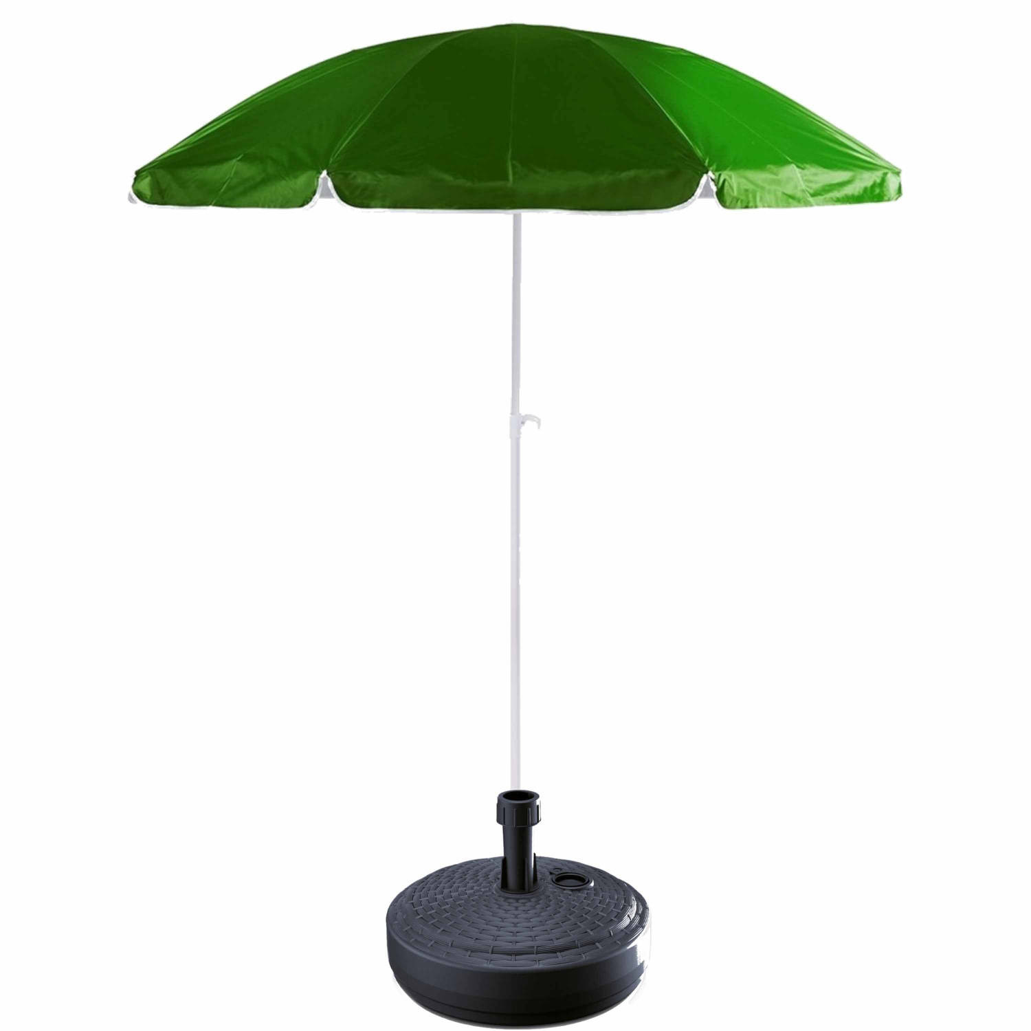 Groen strand/tuin basic parasol van nylon 200 cm + parasolvoet antraciet rotan - Parasols