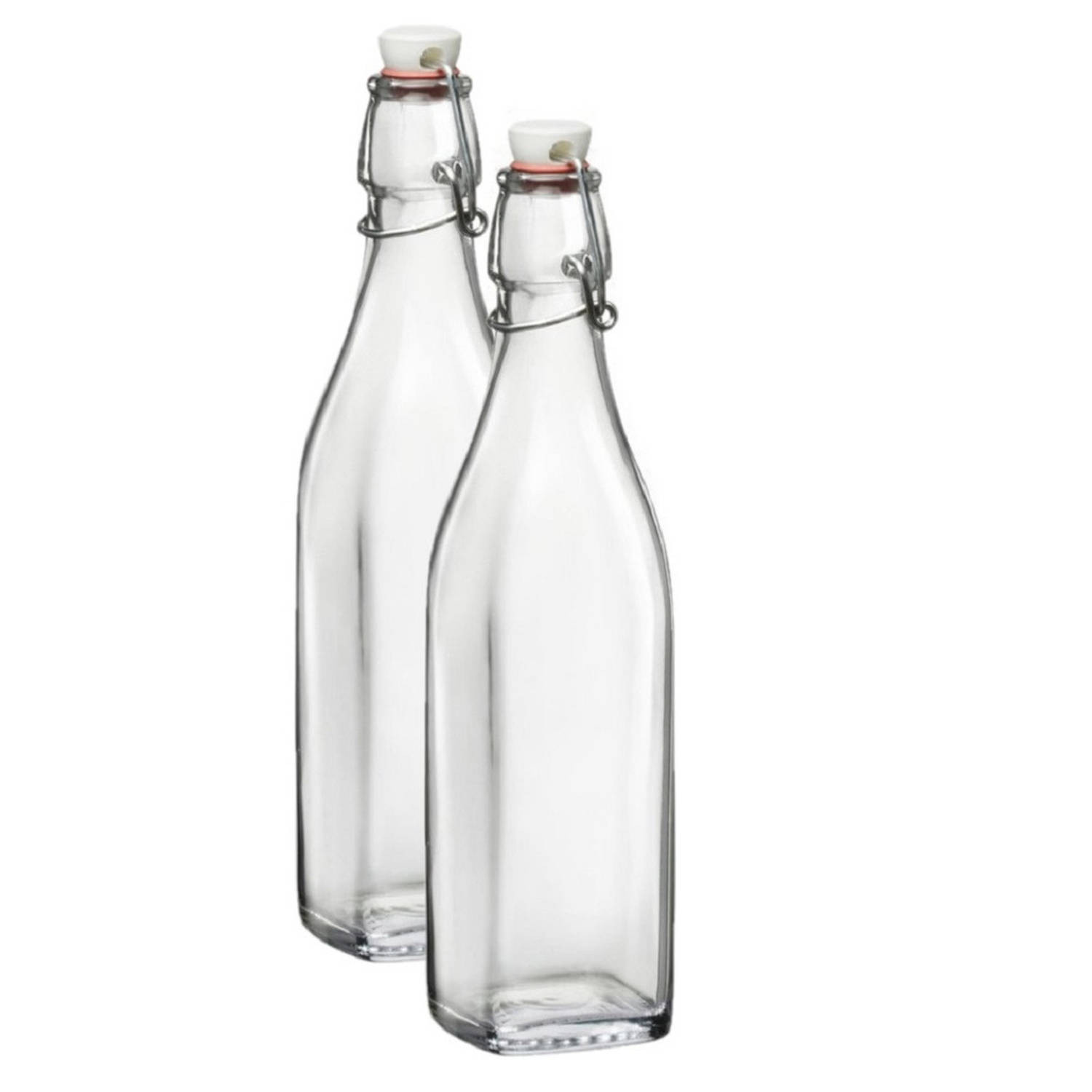 2x Limonadeflessen/waterflessen transparant 1 liter vierkant - Weckpotten