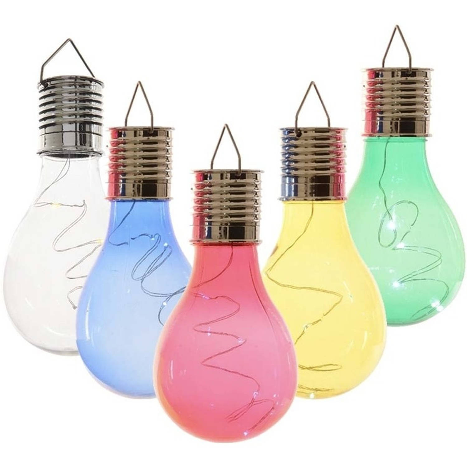 5x Buitenlampen/tuinlampen lampbolletjes/peertjes 14 cm transparant/blauw/groen/geel/rood - Buitenverlichting