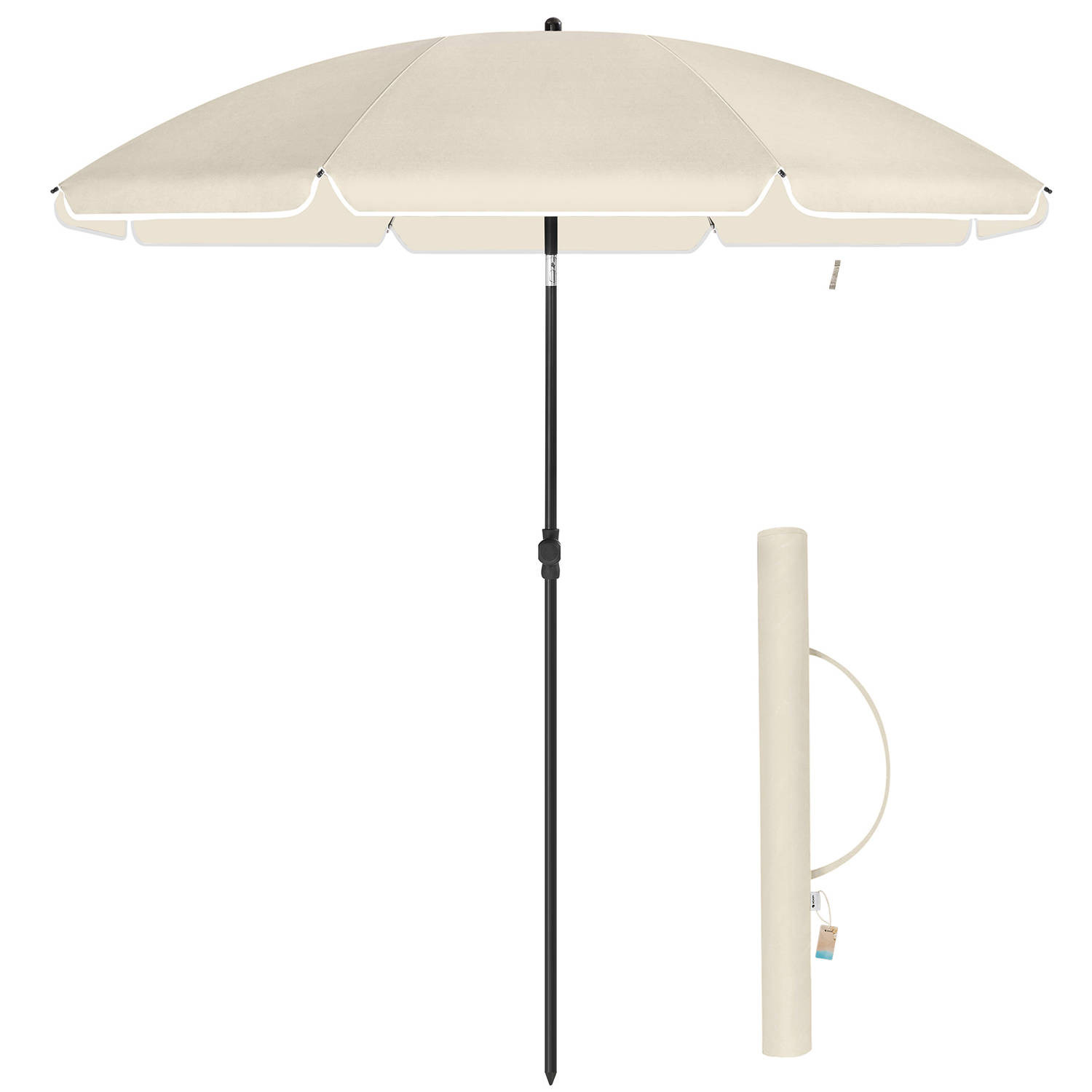 ACAZA Parasol 180 cm diameter, rond / achthoekige strandparasol, knikbaar, kantelbaar, met draagtas - beige
