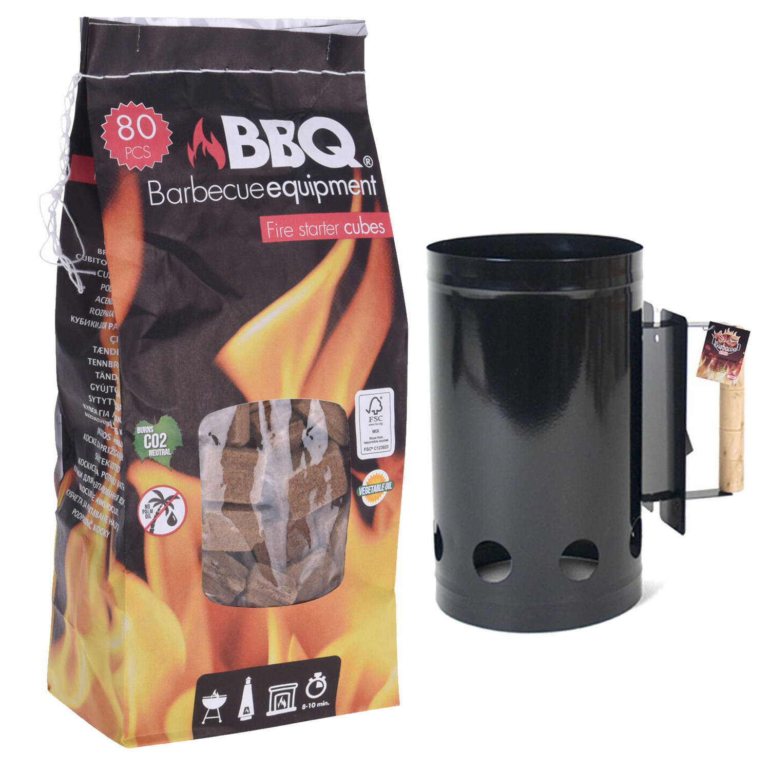 BBQ/Barbecue briketten starter zwart inclusief 80x aanmaakblokjes - Barbecuegereedschapset