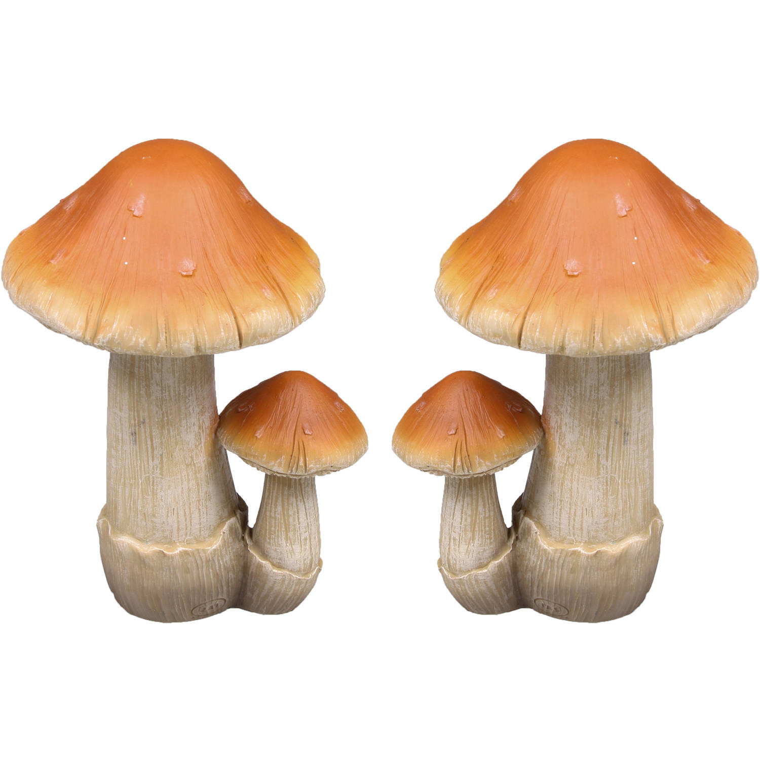 Decoratie huis/tuin beeldje paddenstoel - 2x - boleet - bruin/wit - 8 x 13 cm - Tuinbeelden