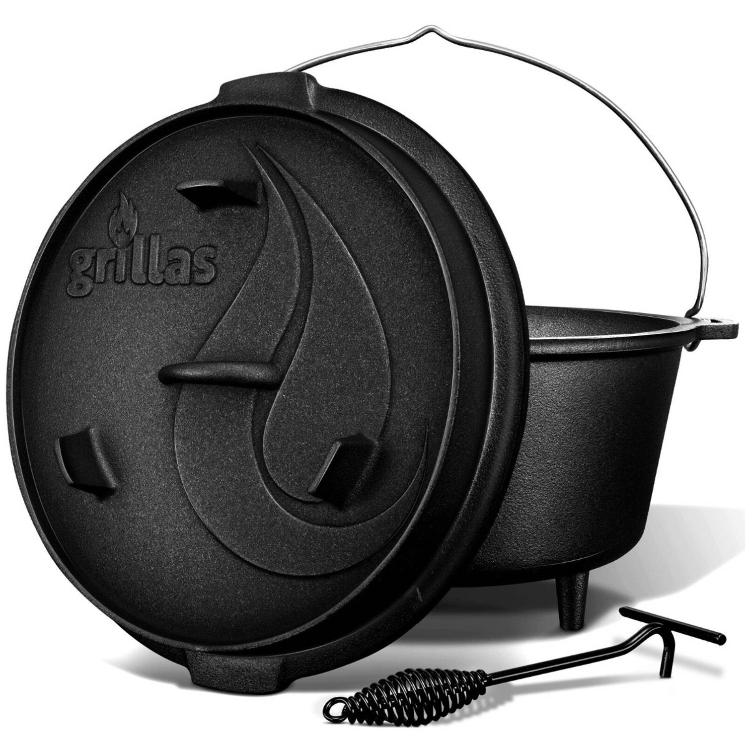 Grillas- Dutch Oven, 9L, BBQ pan, gietijzer, met pootjes, C