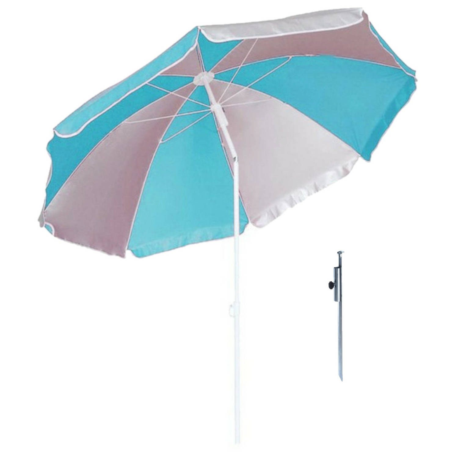 Parasol - Blauw/wit - D120 cm - incl. draagtas - parasolharing - 49 cm - Parasols
