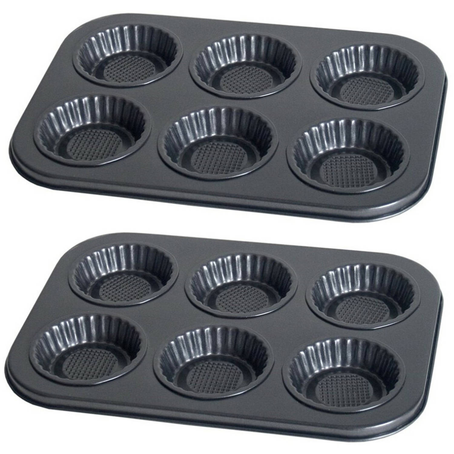 2x stuks muffins en cupcakes bakken bakvorm/bakblik 26 x 19 cm - voor 6x stuks - Muffinvormen / cupcakevormen