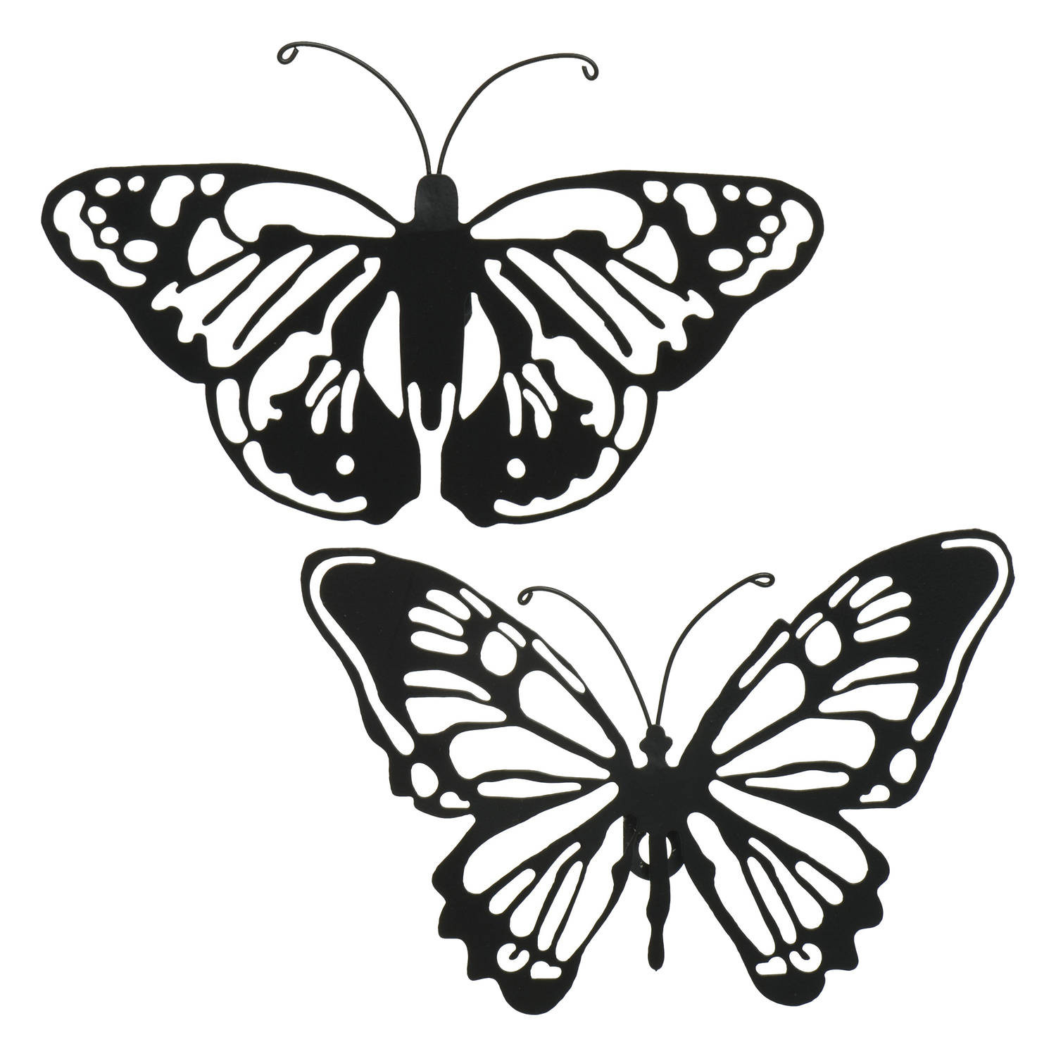 Decoris tuin wanddecoratie vlinders - metaal - zwart - 18 x 12 cm - Tuinbeelden
