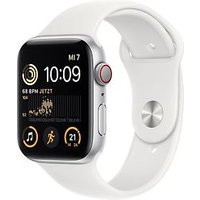 Apple Watch SE 2022 44 mm kast van zilverkleurig aluminium op wit geweven sportbandje [Wi-Fi + Cellular]