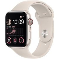 Apple Watch SE 2022 44 mm kast van sterrenlicht aluminium op beige geweven sportbandje [Wi-Fi + Cellular]
