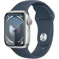 Apple Watch Series 9 41 mm aluminium kast zilver op sportbandje M/L stormblauw [Wi-Fi]