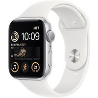 Apple Watch SE 2022 44 mm kast van zilverkleurig aluminium op wit geweven sportbandje [Wi-Fi]