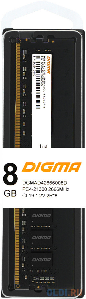 Оперативная память для компьютера Digma DGMAD42666008D DIMM 8Gb DDR4 2666 MHz DGMAD42666008D