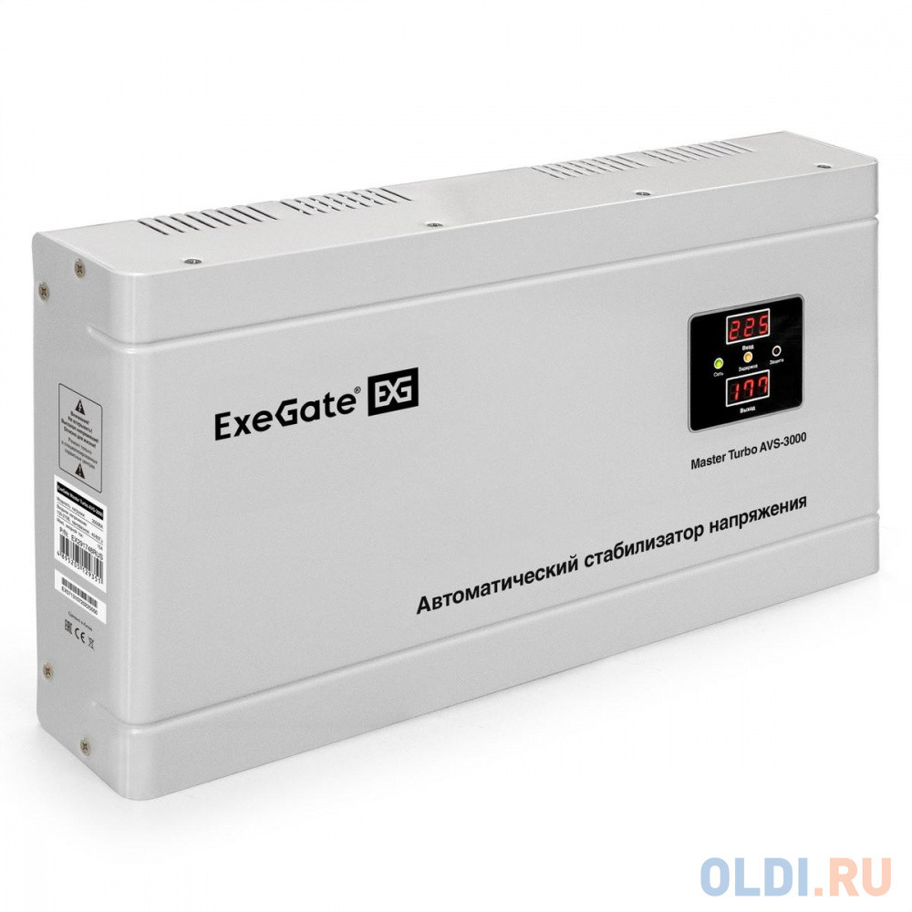 Стабилизатор напряжения ExeGate Master Turbo AVS-3000 (3000ВА, 100-265В, цифр. индикация вход/вых. напряжения, 220В±8%, КПД 98%, 5 уровней защиты, зад