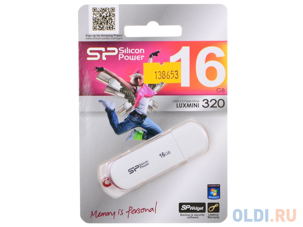 Внешний накопитель 16GB USB Drive &lt;USB 2.0 Silicon Power LuxMini 320 White (SP016GBUF2320V1W)
