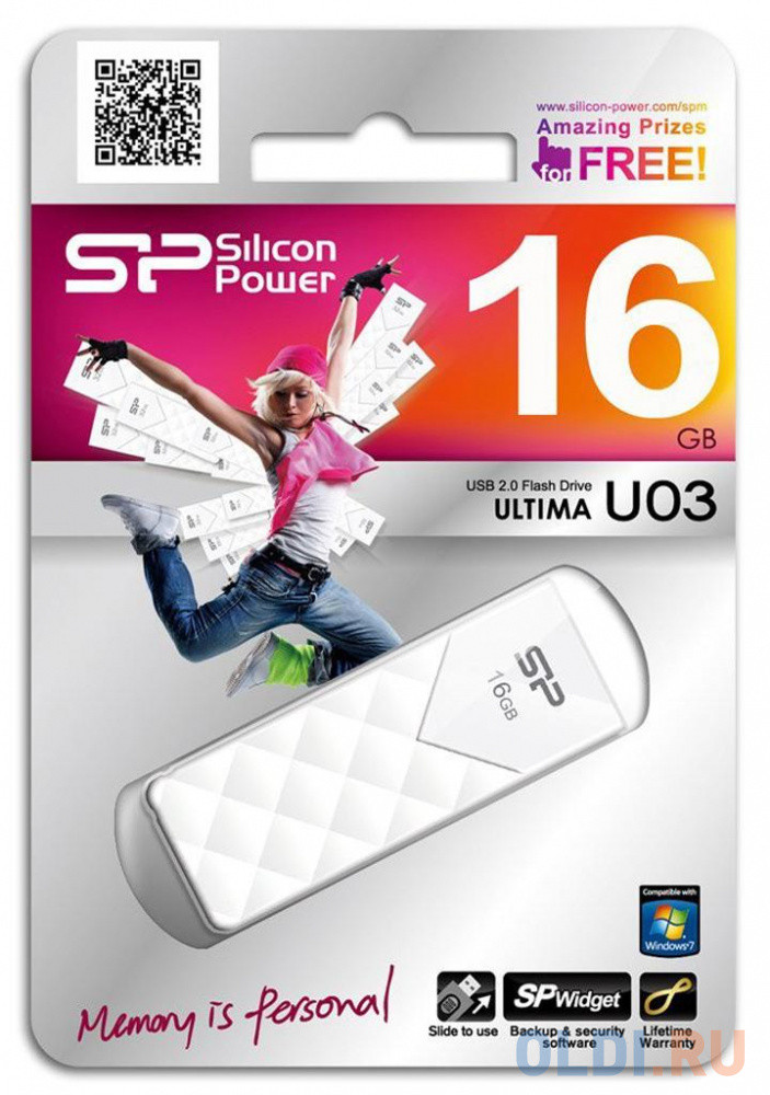 Внешний накопитель 16GB USB Drive &lt;USB 2.0 Silicon Power Ultima U3 White (SP016GBUF2U03V1W)