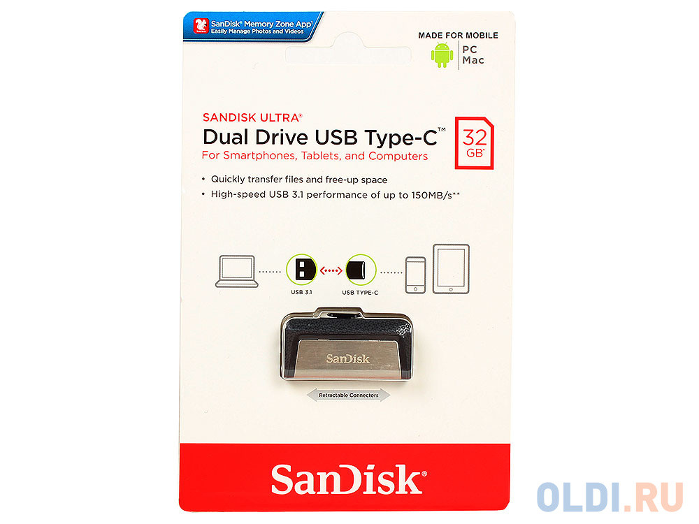 Внешний накопитель 32GB USB Drive &lt;USB 3.0 SanDisk Ultra Dual Type-C (SDDDC2-032G-G46)