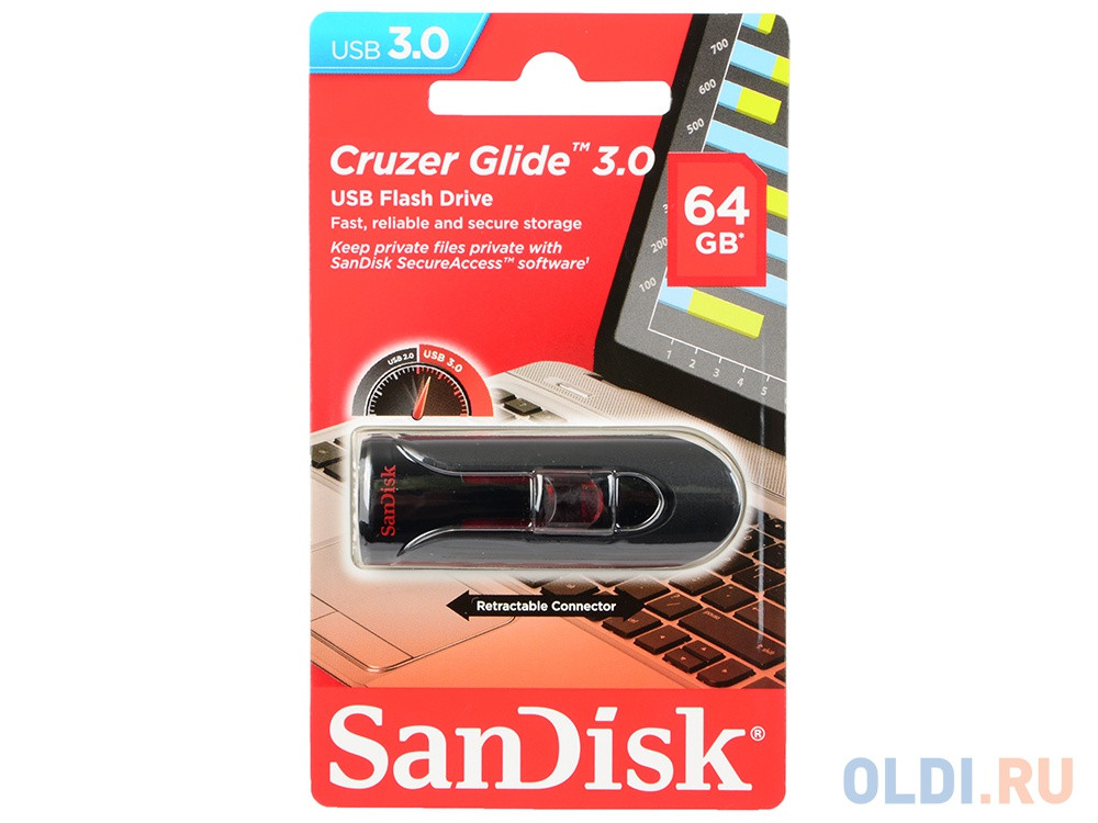 Внешний накопитель 64GB USB Drive &lt;USB 3.0 SanDisk Cruzer Glide 3.0 (SDCZ600-064G-G35)