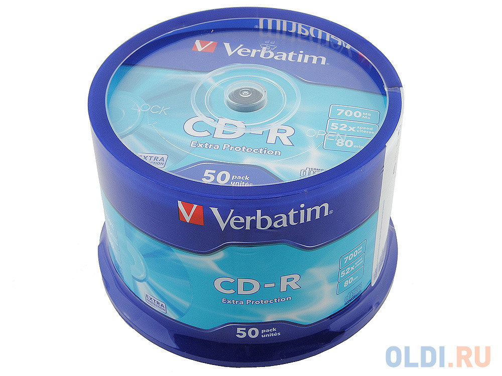 Диски CD-R 80min 700Mb Verbatim  52x  50 шт  Cake Box  &lt;43351\\43711