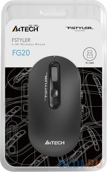 Мышь беспроводная A4TECH Fstyler FG20 серый USB + радиоканал