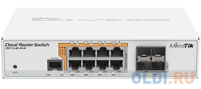 Коммутатор MikroTik CRS112-8P-4S-IN управляемый 8 портов 10/100/1000Mbps