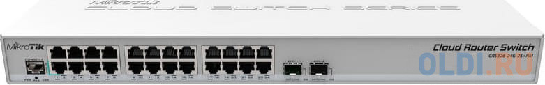 Коммутатор MikroTik CRS326-24G-2S+RM Cloud Router Switch 326-24G-2S+RM with 800 MHz CPU, 512MB RAM, 24xGigabit LAN, 2xSFP+ cages, RouterOS L5 or Switc