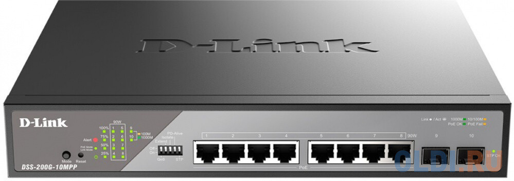 D-Link Smart L2 Surveillance Switch 8х1000Base-T PoE 802.3bt 90W, 2x1000Base-X SFP, PoE Budget 242W, Long-range PoE up to 250m