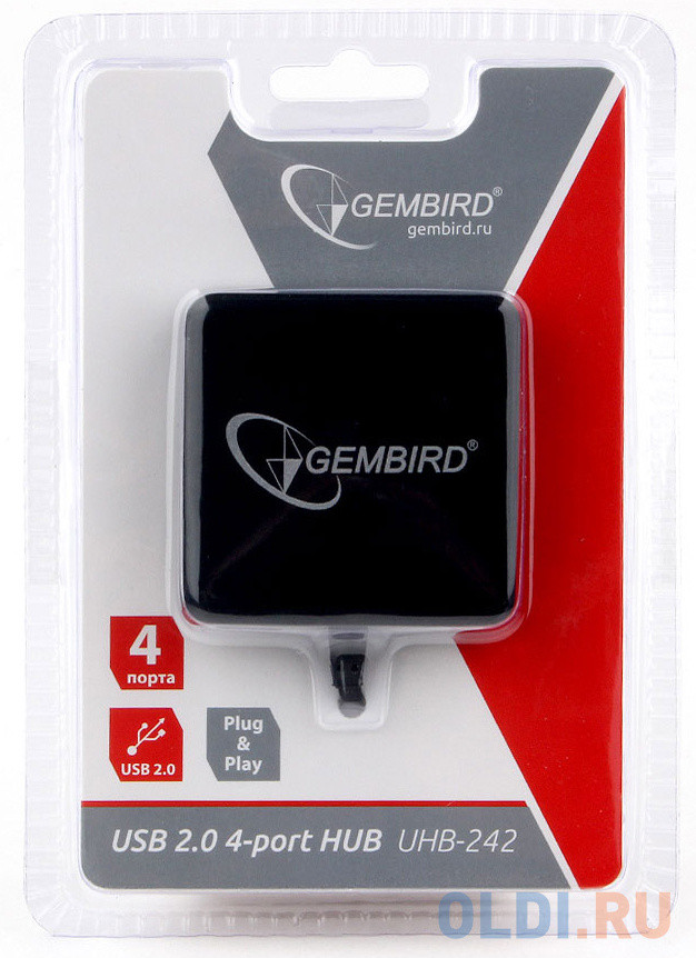 USB hub USB 2.0 Gembird UHB-242 4 x USB 2.0 черный