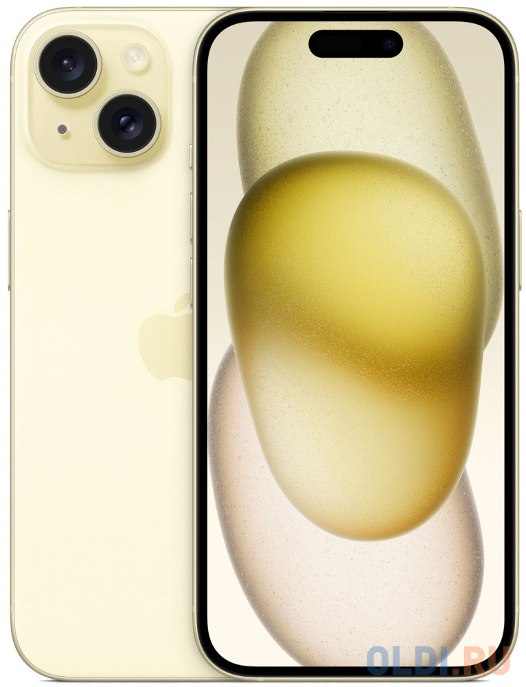 Смартфон Apple A3092 iPhone 15 128Gb желтый моноблок 3G 4G 2Sim 6.1&quot; 1179x2556 iOS 17 48Mpix 802.11 a/b/g/n/ac/ax NFC GPS Protect