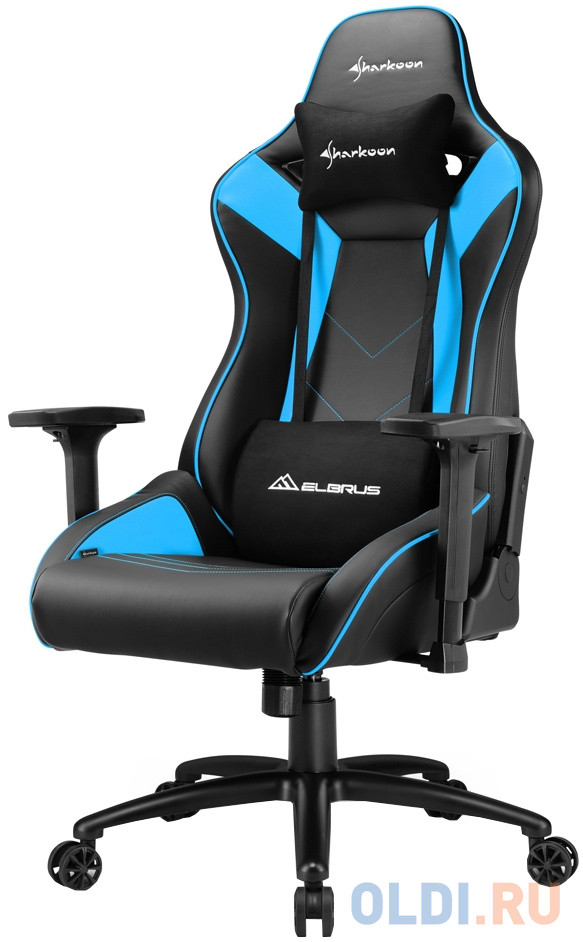 Игровое кресло Sharkoon Elbrus 3 чёрно-синее (синтетическая кожа, регулируемый угол наклона, механизм качания)