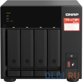 SMB QNAP TS-473A-8G NAS, 4-tray w/o HDD, 2xM.2 SSD Slot. Quad-сore AMD Ryzen Embedded V1500B 2.2 GHz, 8GB DDR4 (1 x 8GB) up to 64GB (2 x 32GB), 2x 2.5