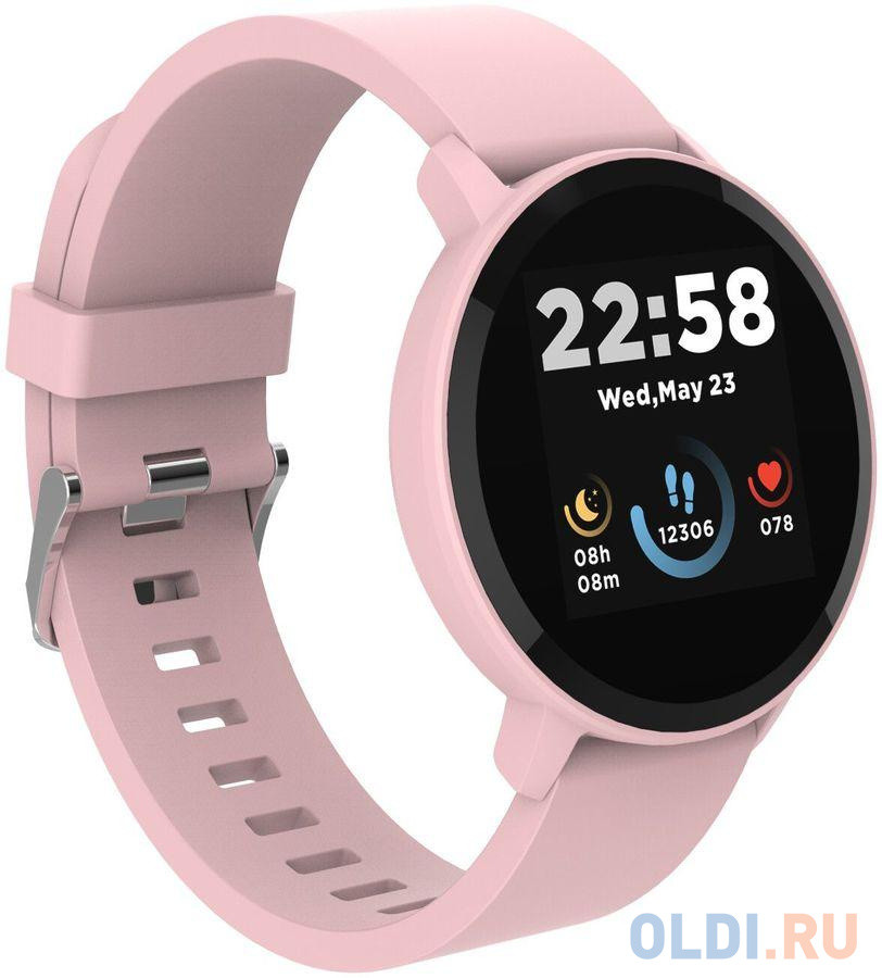 Smart watch, 1.3inches IPS full touch screen, Round watch, IP68 waterproof, multi-sport mode, BT5.0, compatibility with iOS and android, Pink, Host: 2