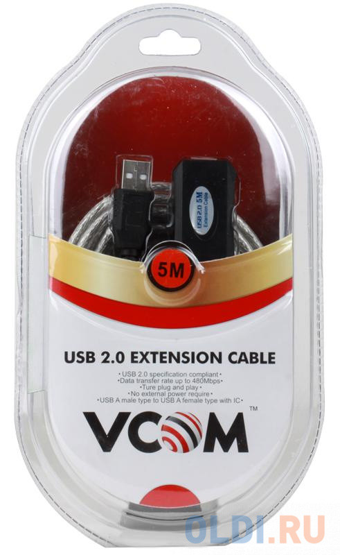 Кабель удлинитель активный(с усилителем) USB 2.0 AM/AF VCOM &lt;VUS7049-5M 5м, repeater