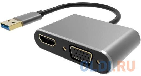 Кабель-переходник USB 3.0 (Am) --&gt; HDMI(f)+VGA(f), Aluminum Shell, VCOM &lt;CU322M&gt;