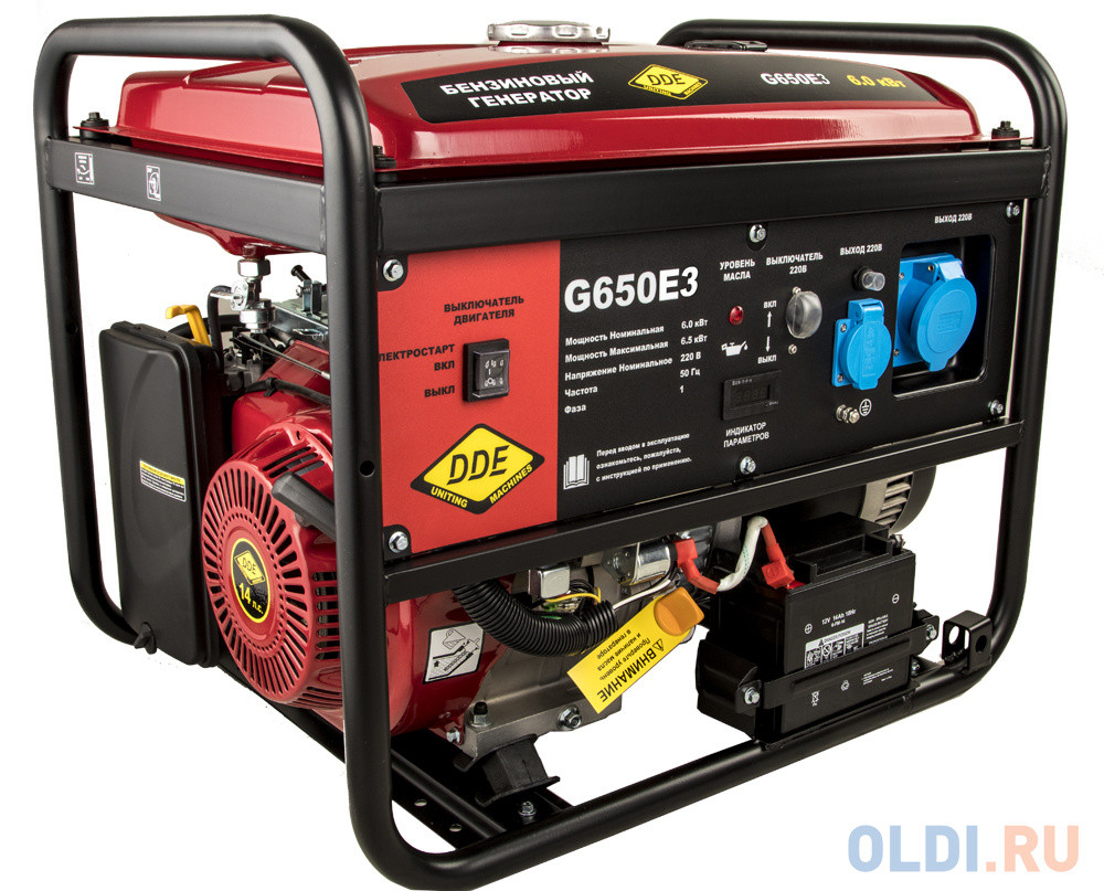 Генератор бензиновый DDE G650E3 (917-446)  1+3ф 6,0/6,5 кВт бак 25 л 89 кг дв-ль 14 л.с.элстарт