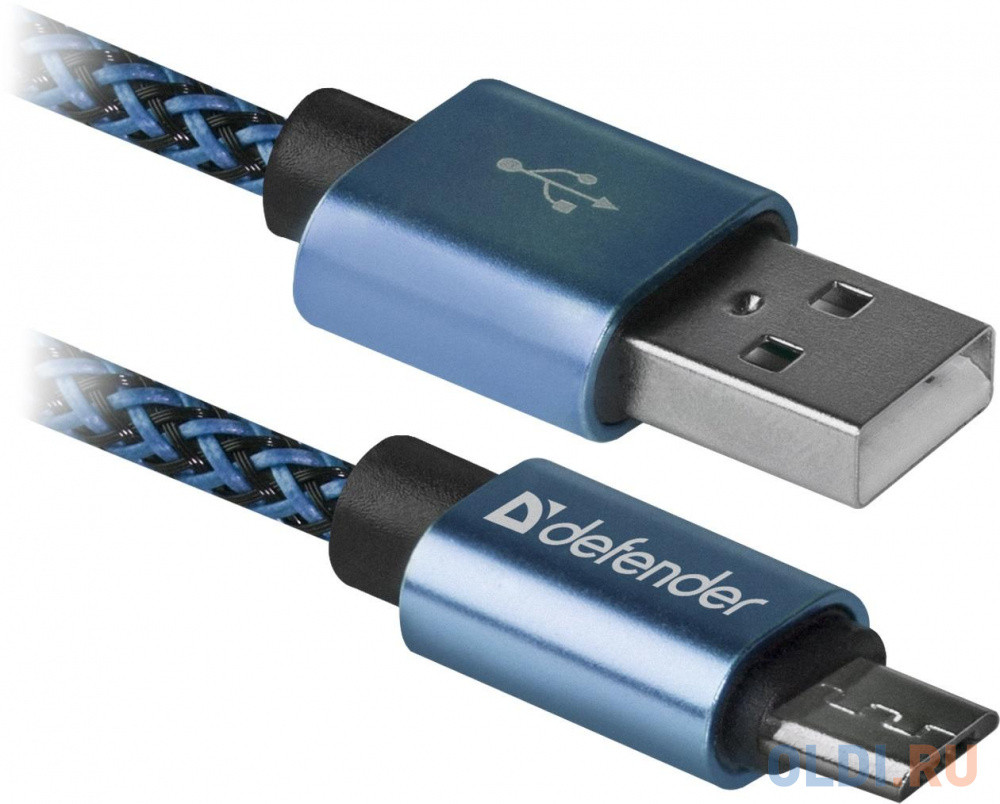 Кабель USB 2.0 microUSB 1м Defender USB08-03T PRO круглый синий