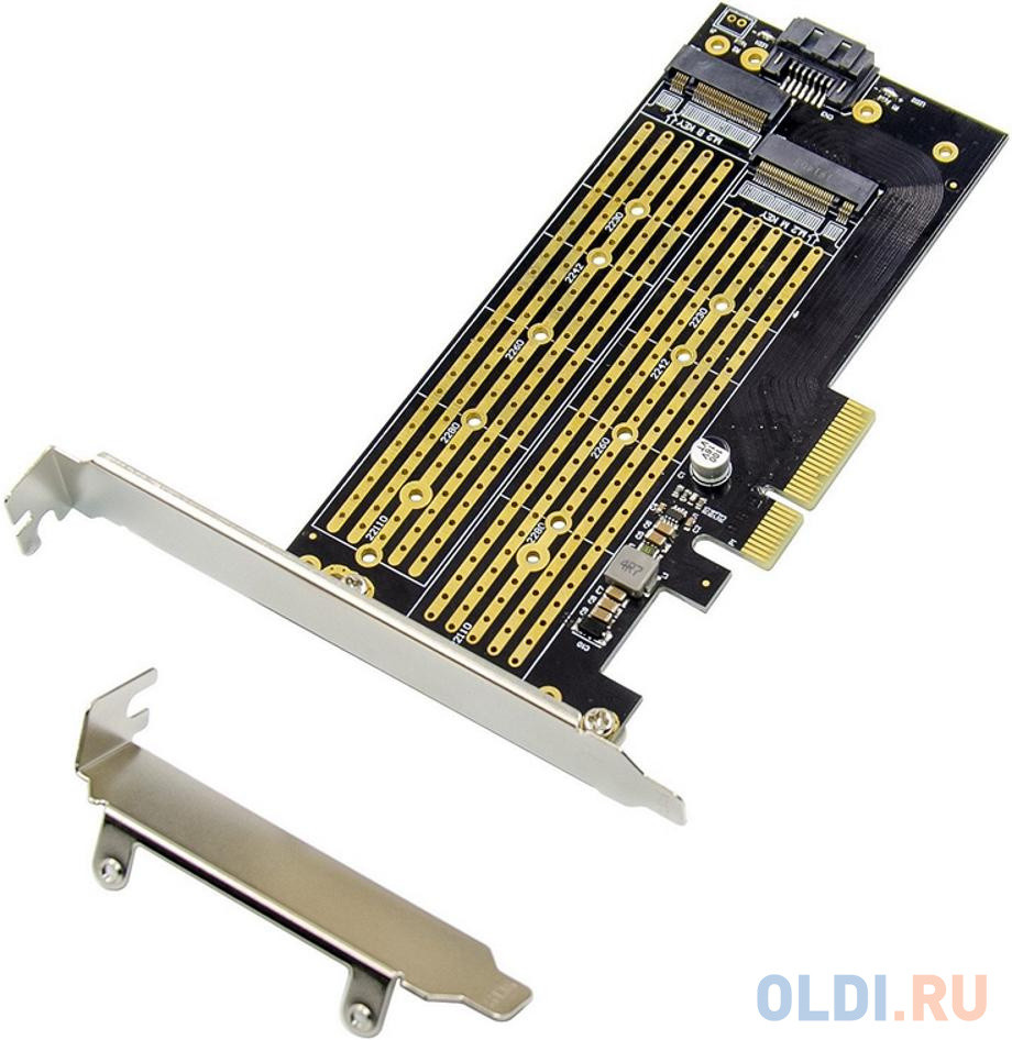 ORIENT C301E, Переходник PCI-Ex4-&gt;NGFF (M.2) M-key PCI-E SSD + SATA-&gt;NGFF (M.2) B-key SSD, тип 2230/2242/2260/2280/22110, SATA кабель и 2 планки