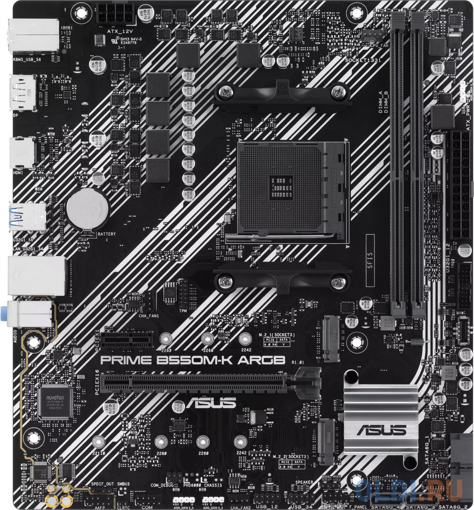 ASUS PRIME B550M-K ARGB, Socket AM4, B550, 2*DDR4, DP+HDMI, SATA3 + RAID, Audio, Gb LAN, USB 3.2, USB 2.0, COM*1 header (w/o cable), mATX ; 90MB1GC0-M