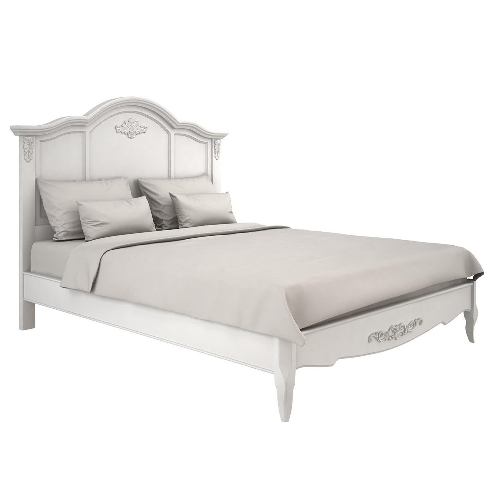 Кровать белая из массива бука с основанием и жестким изголовьем в стиле прованс White Provence