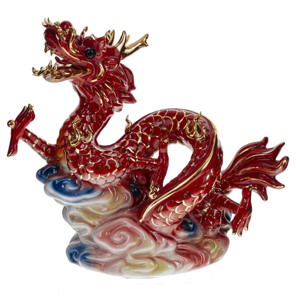 Декоративная фарфоровая статуэтка Китайский дракон Вишневый