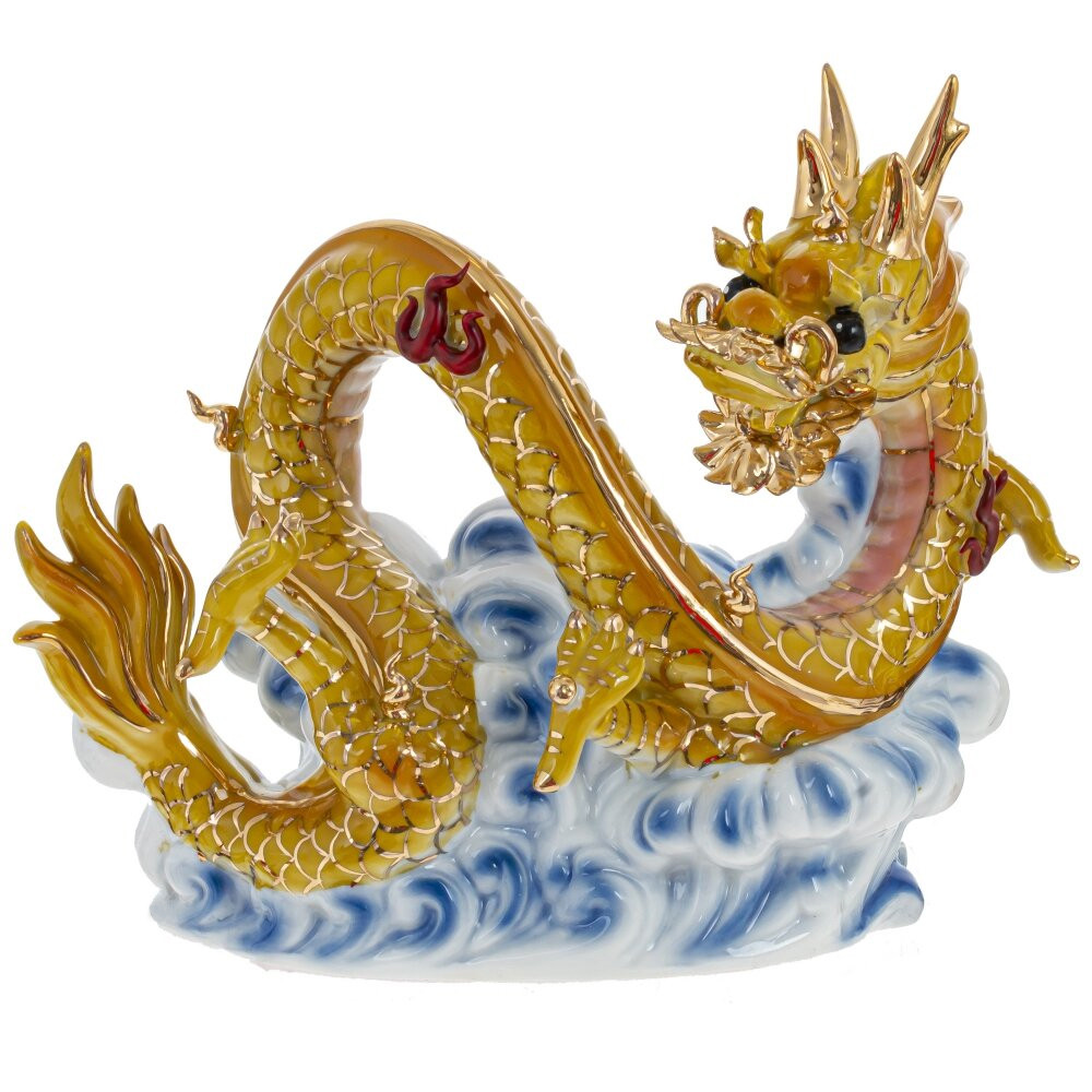 Декоративная фарфоровая статуэтка Китайский дракон на облаке Золото