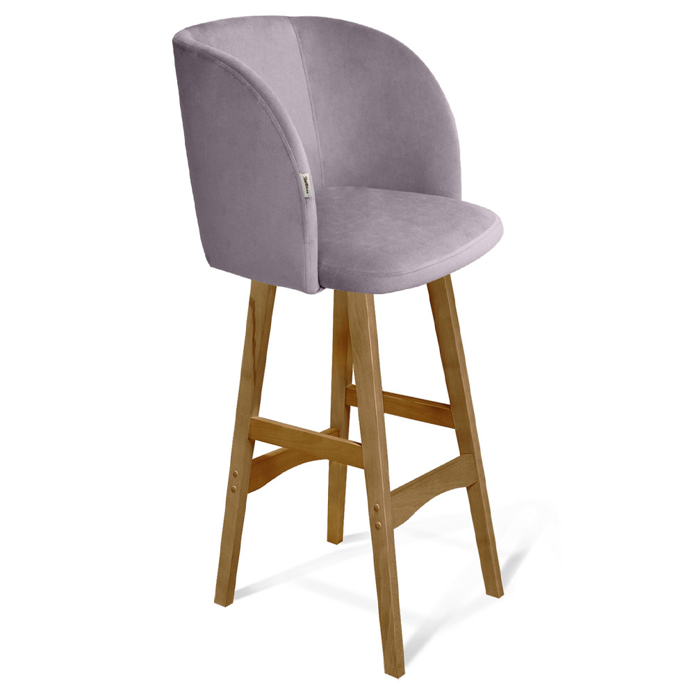 Барный стул со спинкой на 4-х деревянных ножках Сиреневый Велюр Ava Charm