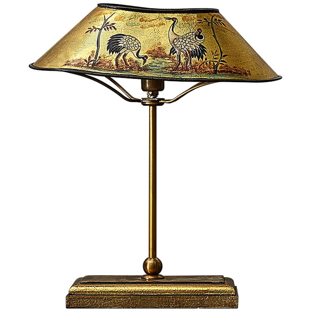 Настольная лампа с абажуром из металла Chinoiserie Cranes Table Lamp Gold