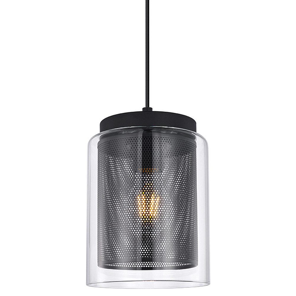 Подвесной светильник с сетчатым металлическим плафоном цилиндрической формы черный Metal Mesh