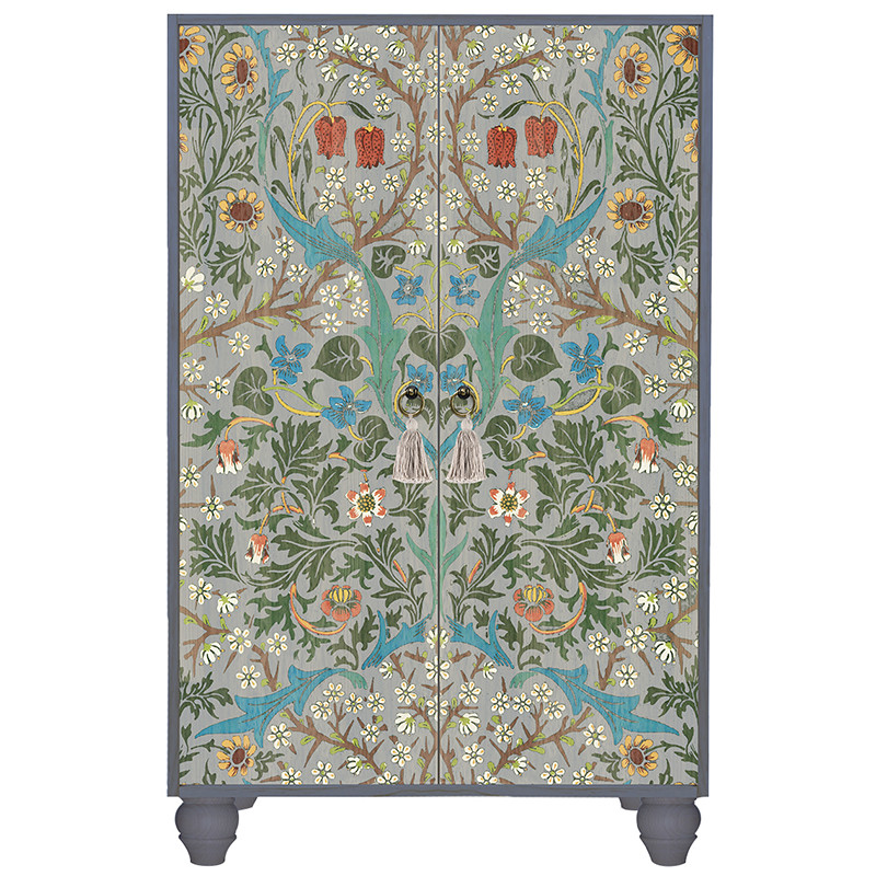 Шкаф с цветочным узором на дверцах Floral Print Cabinet Grey