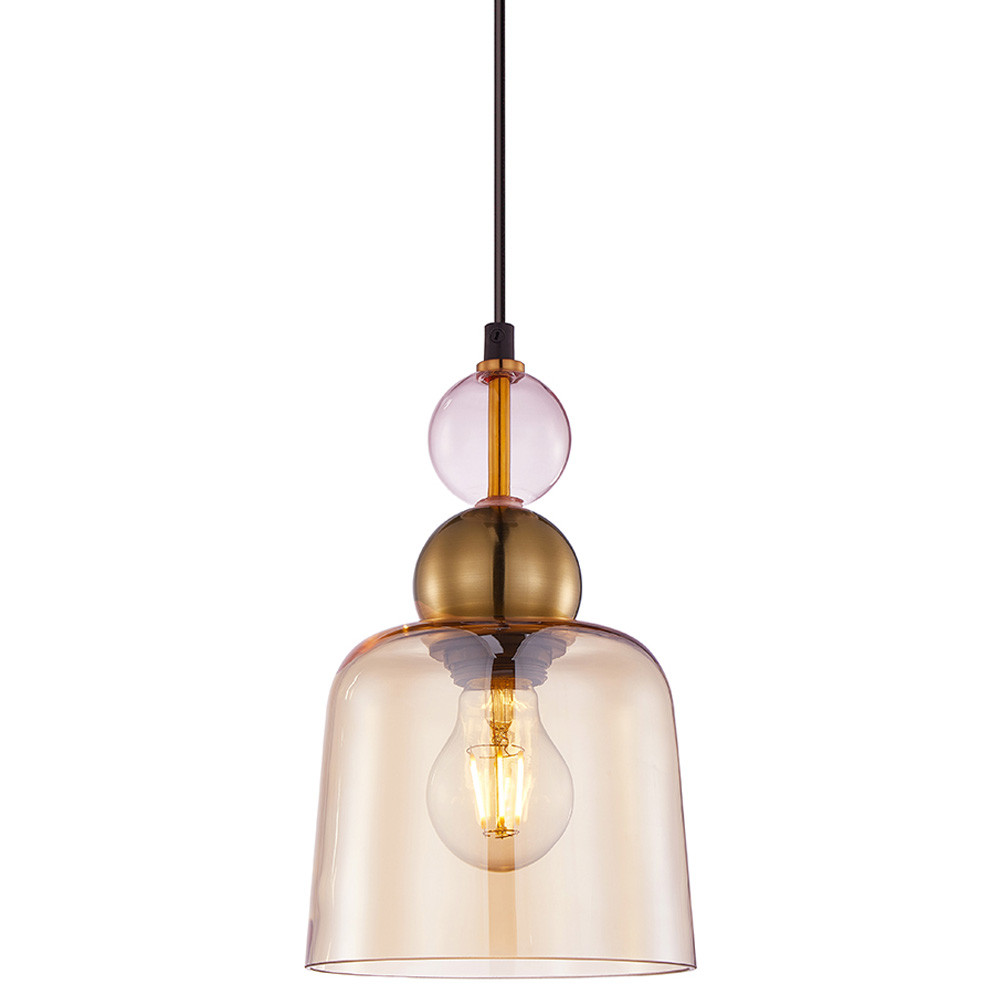 Подвесной светильник со стеклянным плафоном янтарного цвета Prestige